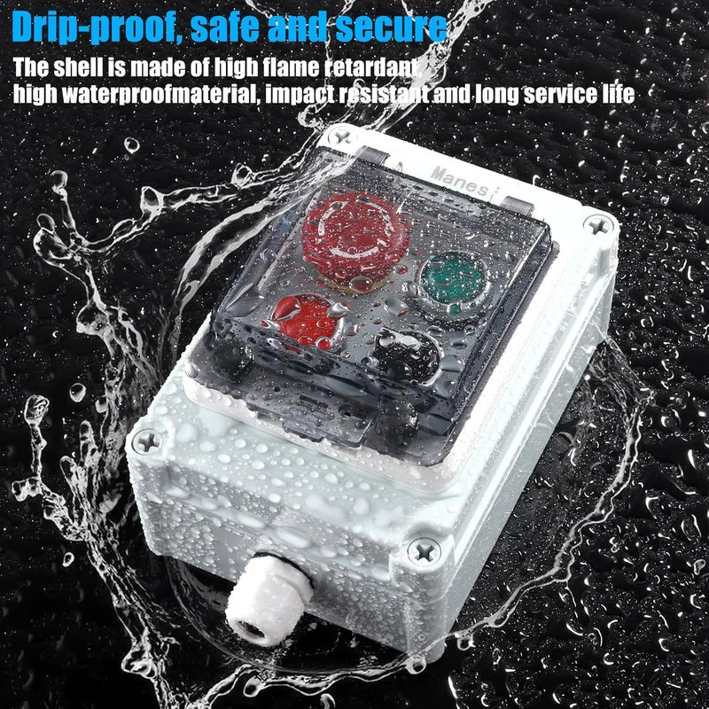 Manesi Push Button Switch IP67 Outdoor Waterproof Button Switch Box Emergency Stop Button Switch,Red/Green Instantaneous Button Switch and Selection Switch with Protective Cover Anti-Misoperation Switch - Image 3